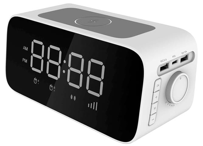 Jam alarm dengan pengisi daya nirkabel