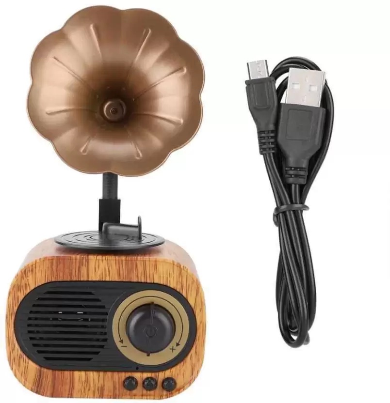 mini gramofon radio kecil desain retro gaya kayu