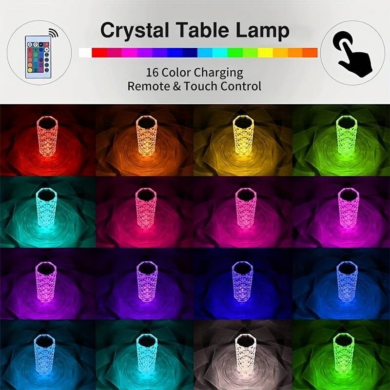 lampu meja kristal lampu malam LED vas 16 warna sentuh + remote control