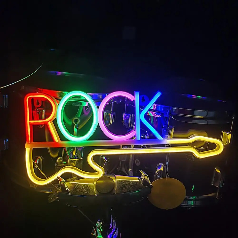 tanda logo neon led bersinar - gitar rock