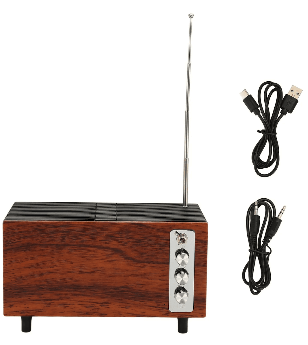 penerima radio retro nirkabel bluetooth terbuat dari kayu kecil