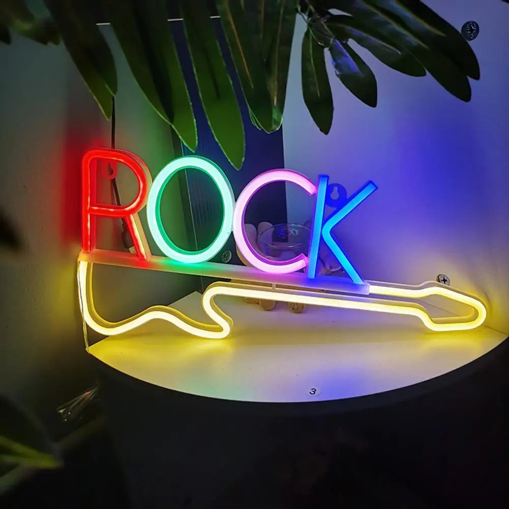 tanda neon led di dinding - gitar rock