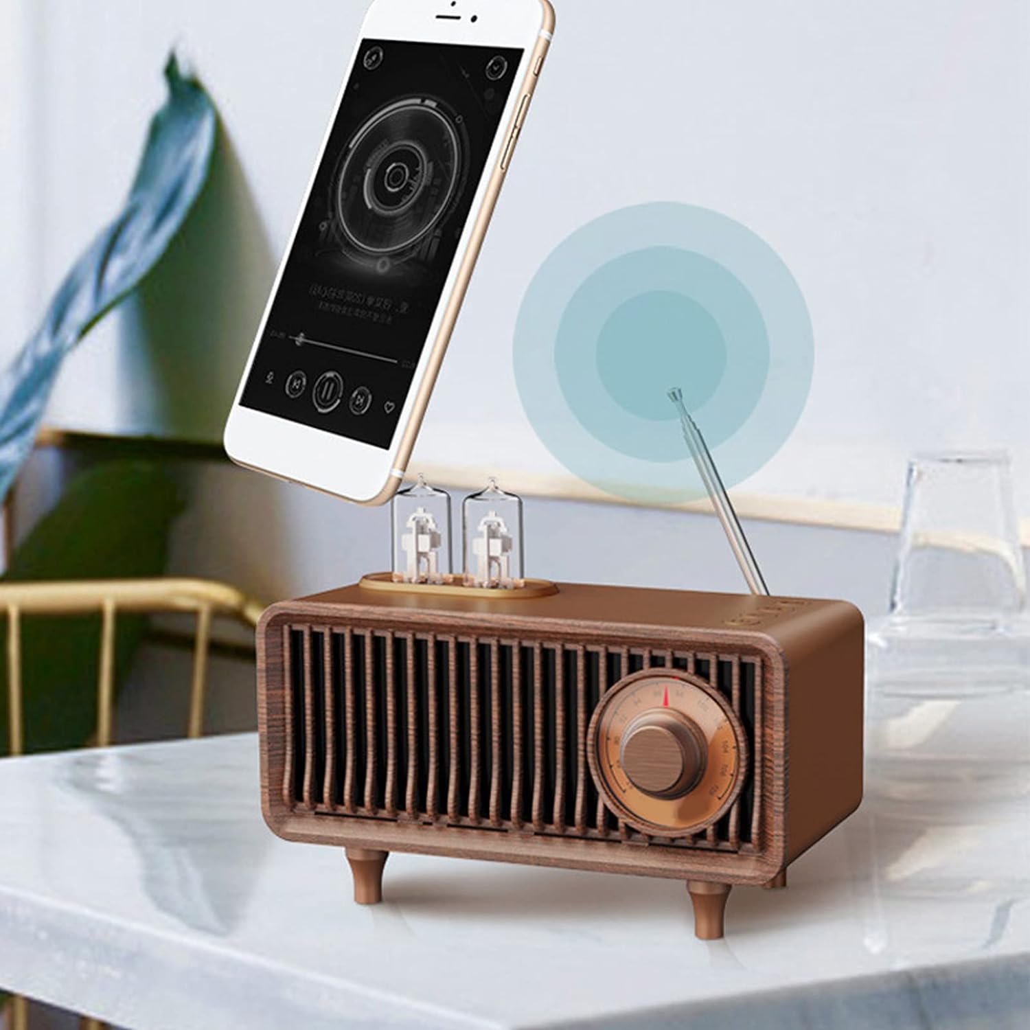 Radio speaker Bluetooth gaya retro kayu antik