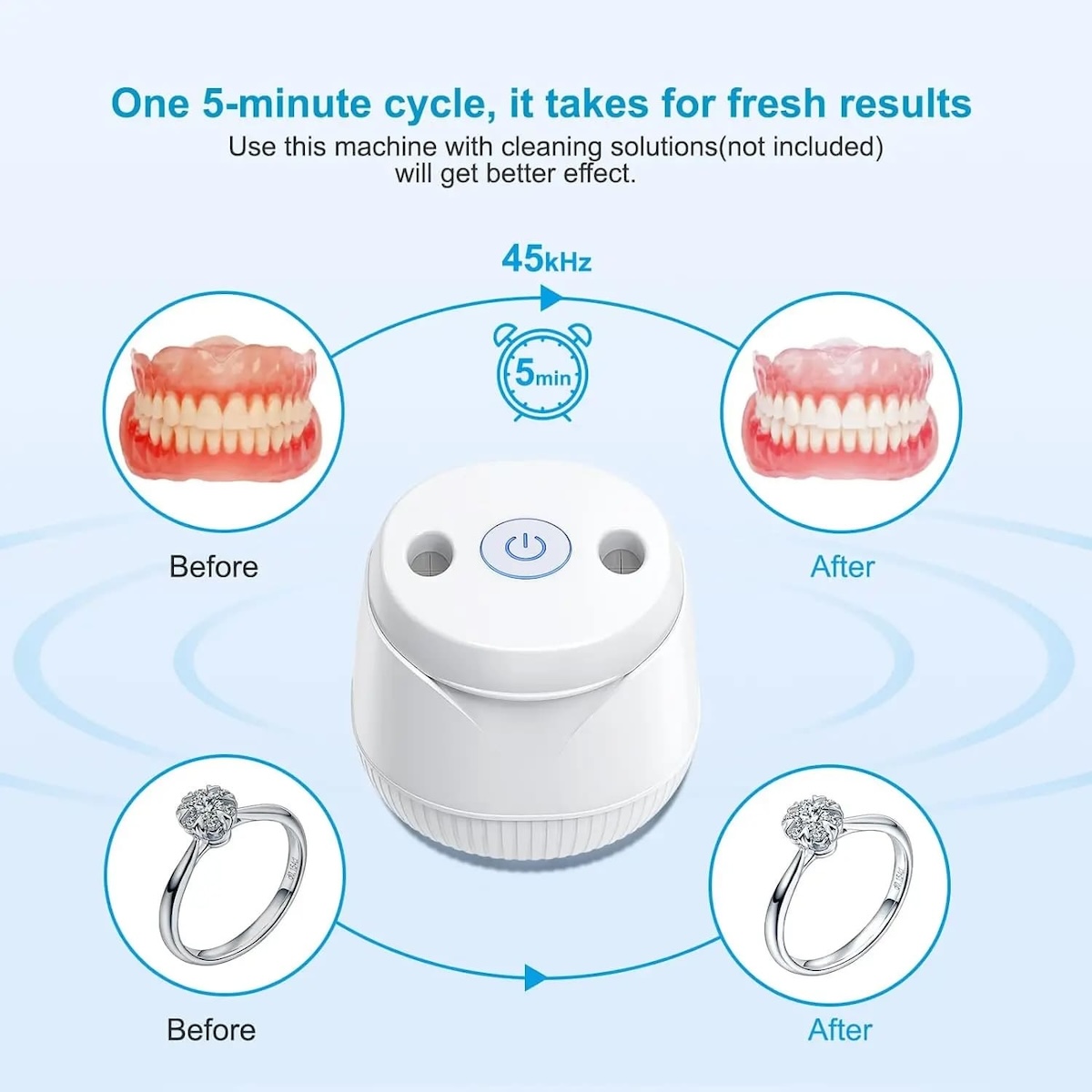 Retainer pembersih UV untuk perhiasan, gigi palsu, cincin pengganti gigi