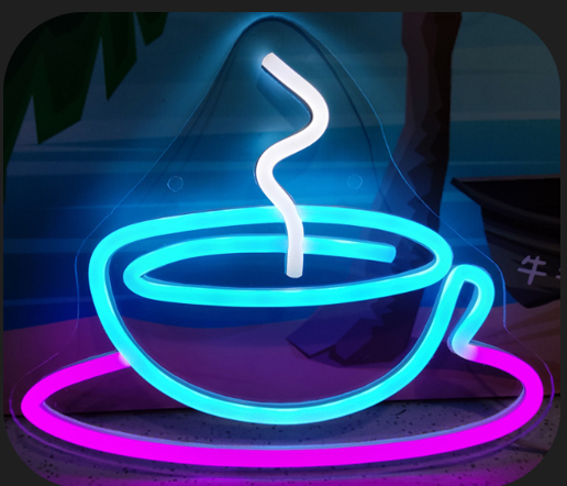 secangkir kopi kopi - iklan tanda neon LED di dinding