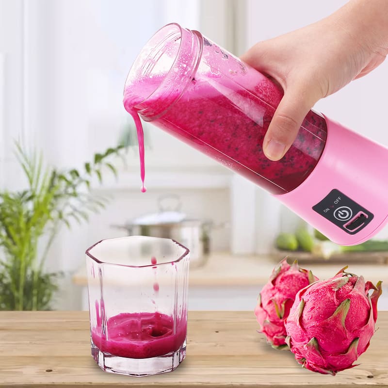 Blender perjalanan smoothie berwarna merah muda untuk wanita