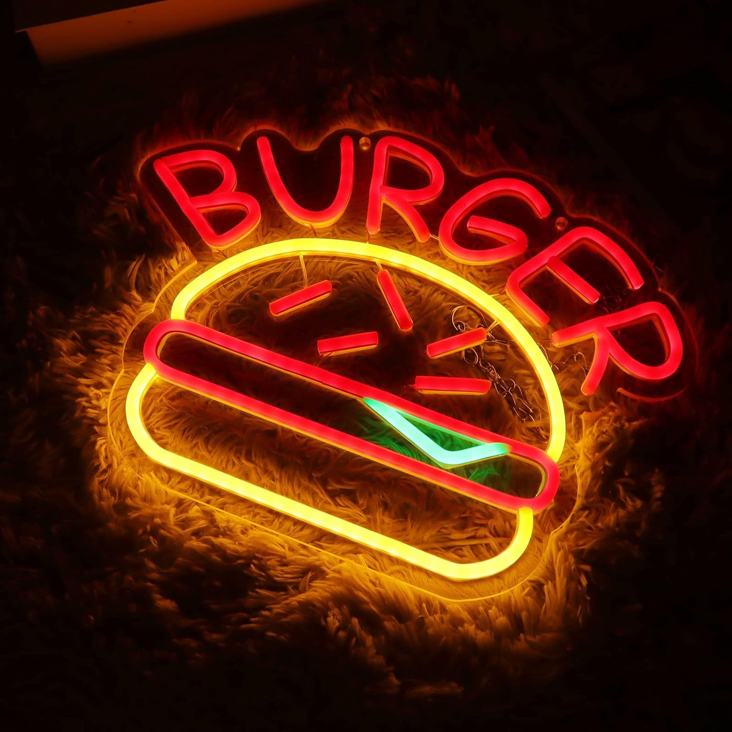 Burger - Iklan menyala logo tanda neon lampu LED | Cool Mania